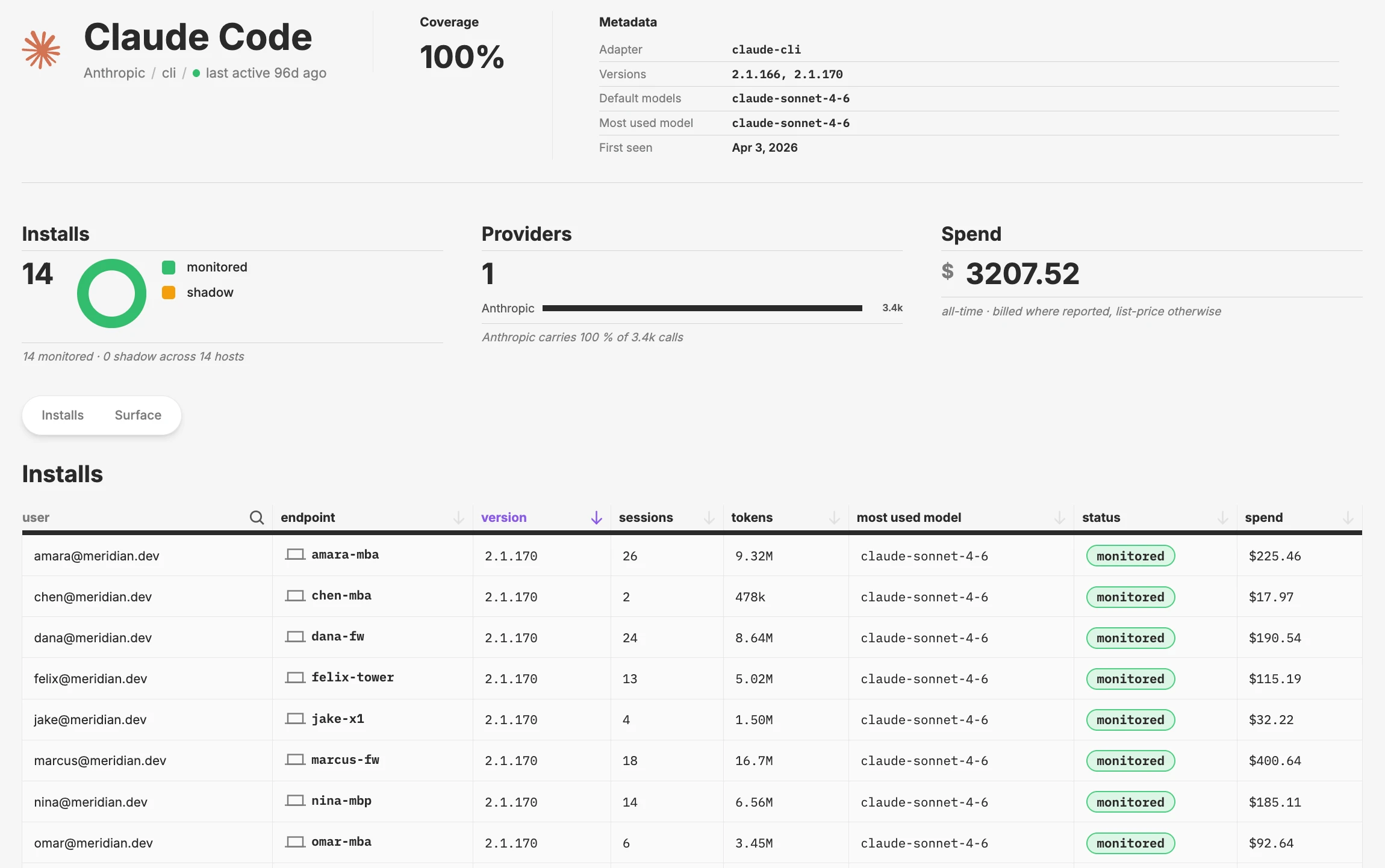 One agent in detail: who uses it, which version they have, which model it uses, and what it costs